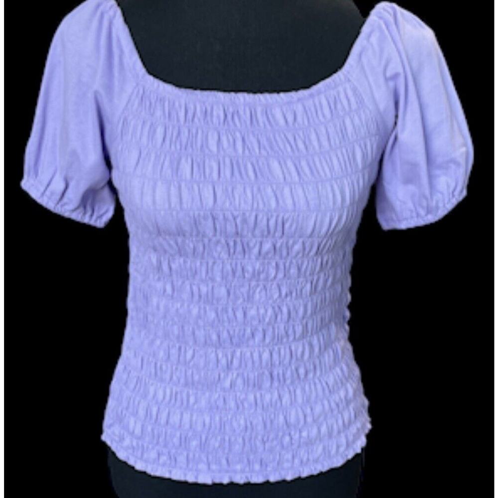 Women's THERE ABOUTS purple Shirred Blouse gathered sleeves Sz L 14